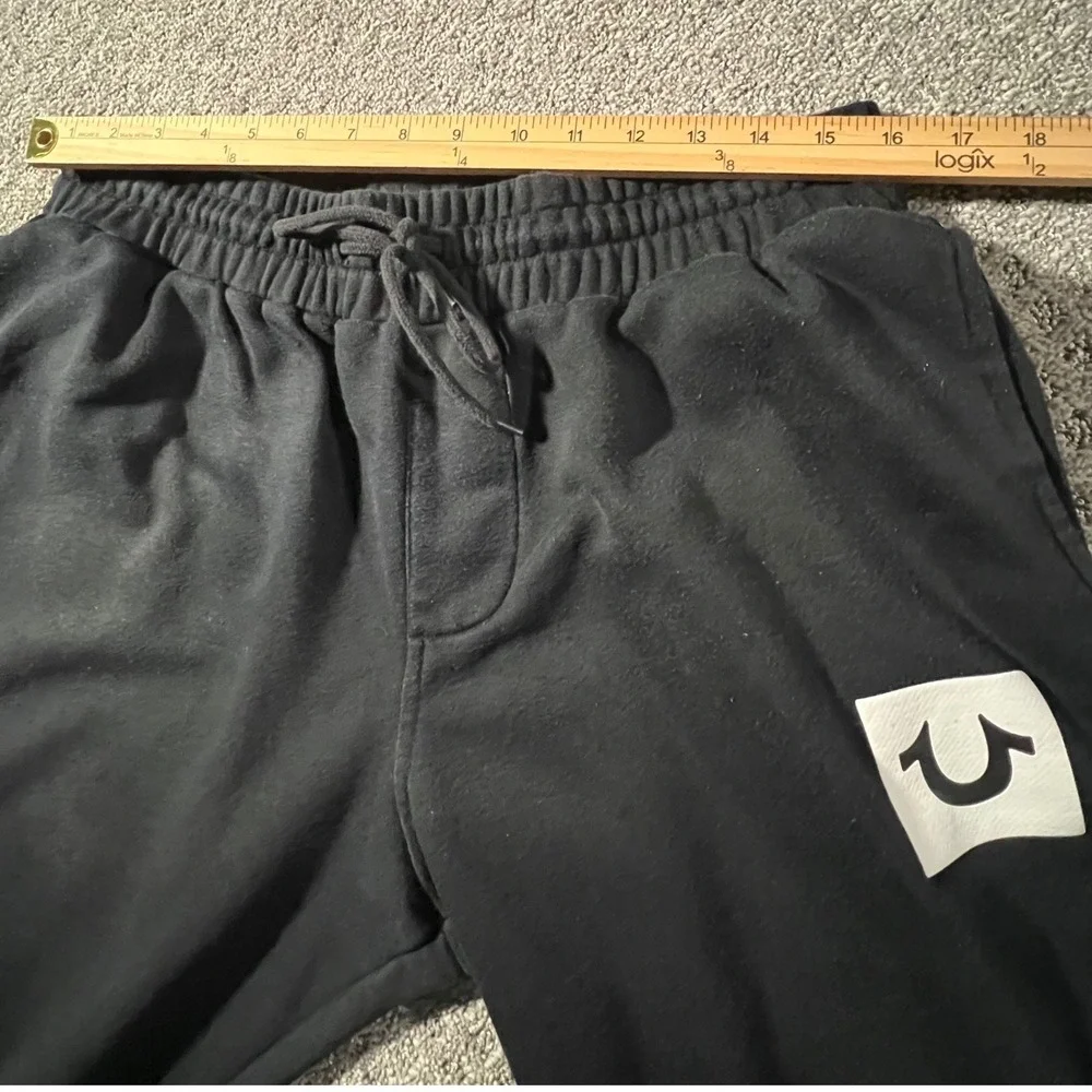 True Religion Jogger Sweatpants Mens Large Black Logo Tape Horseshoe Side Stripe